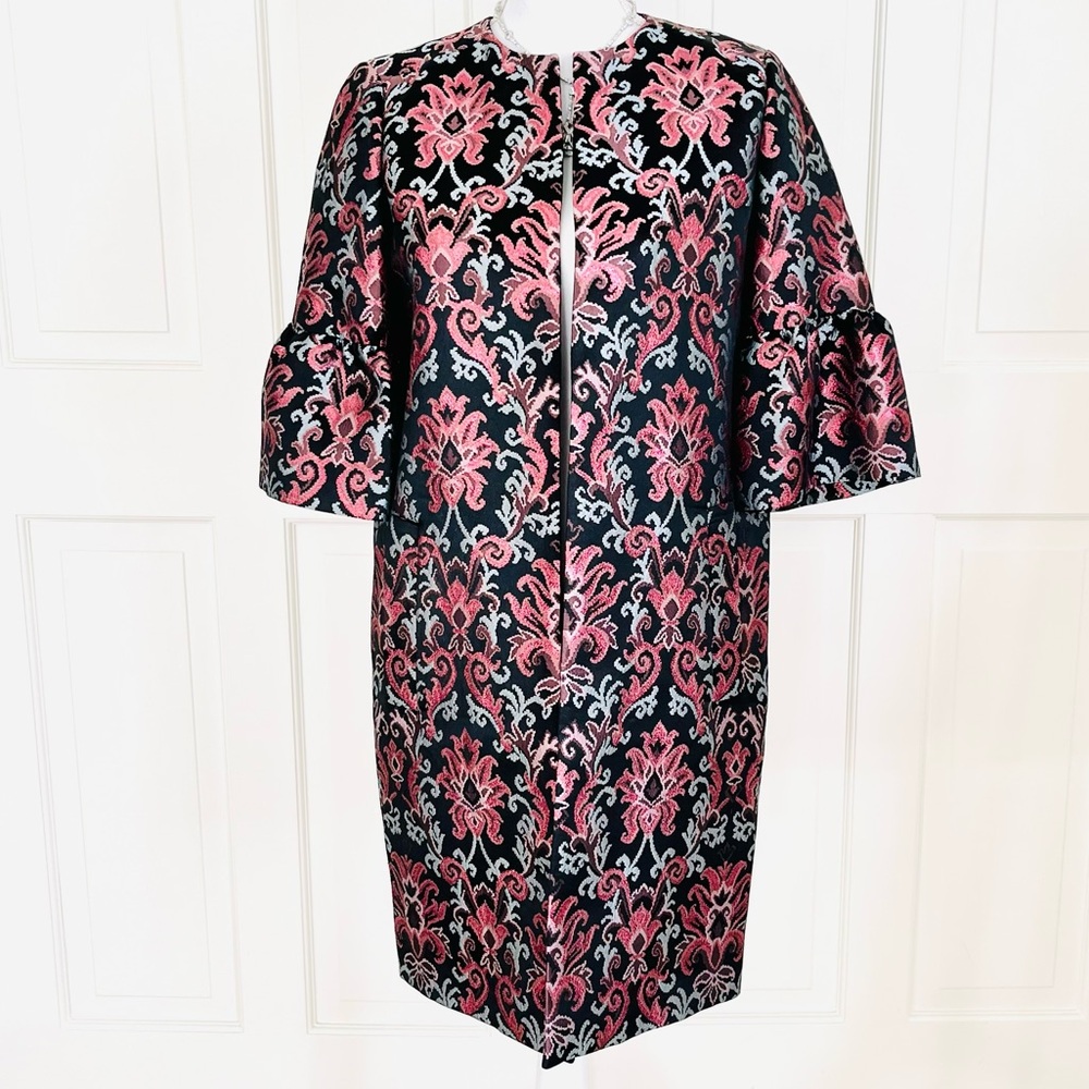 NWT Kate Spade pink green black brocade long jacket 00